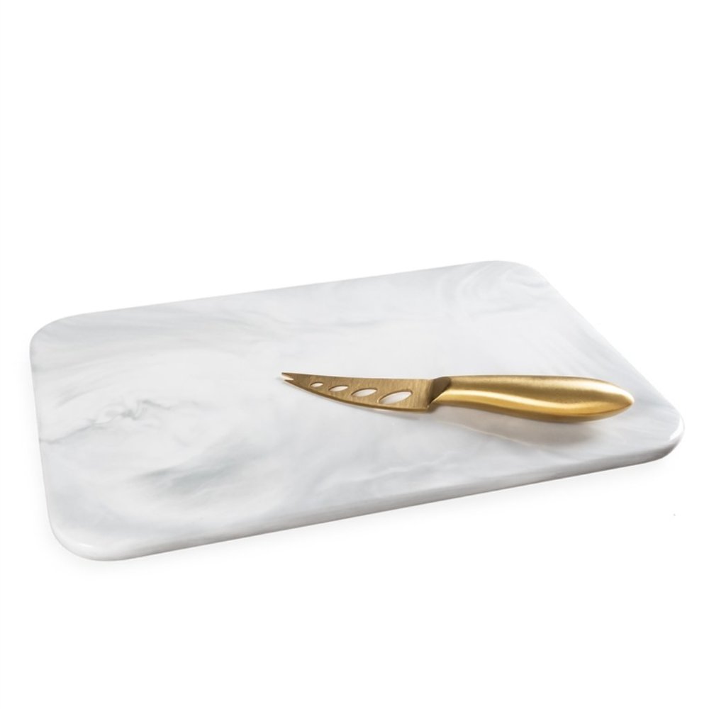Ceramic marble cheese board with gold knife set